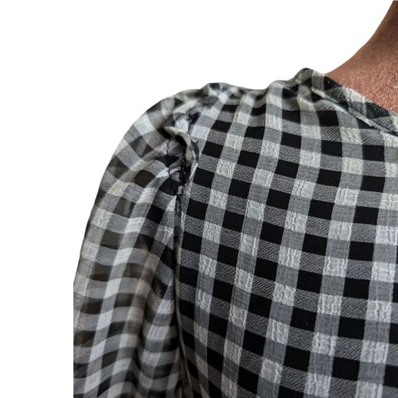 Max Studio chiffon gingham peasant blouse with removable tie belt size S - Picture 9 of 16